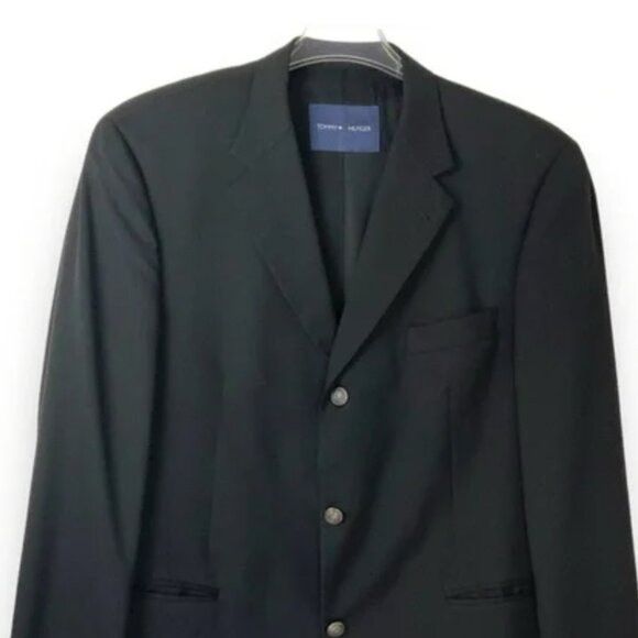 Tommy Hilfiger Blazer Mens Wool Black Dressy Formal Suit Jacket Size 42R - Picture 1 of 5